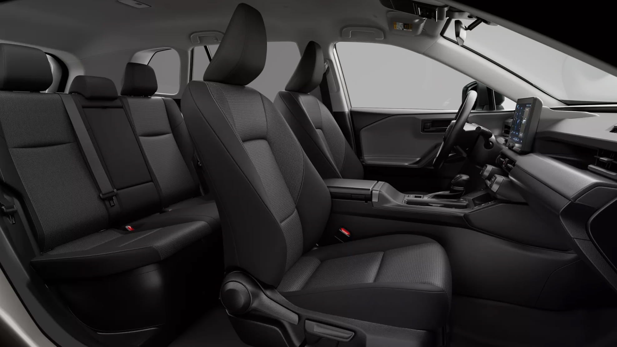 Toyota RAV4 interior featuring black fabric seats.