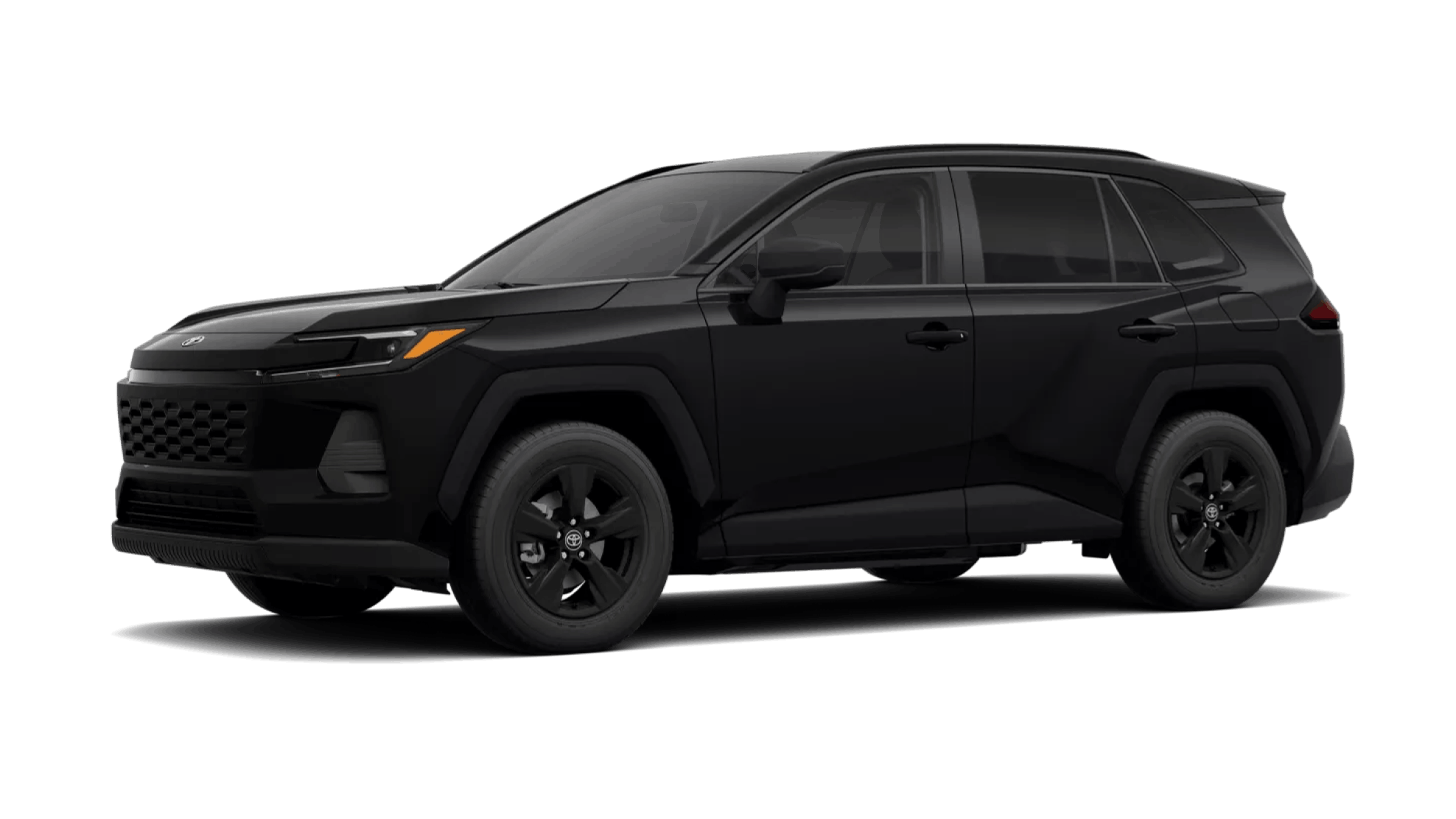 Midnight Black Metallic Toyota RAV4 shown in a front three-quarter view.
