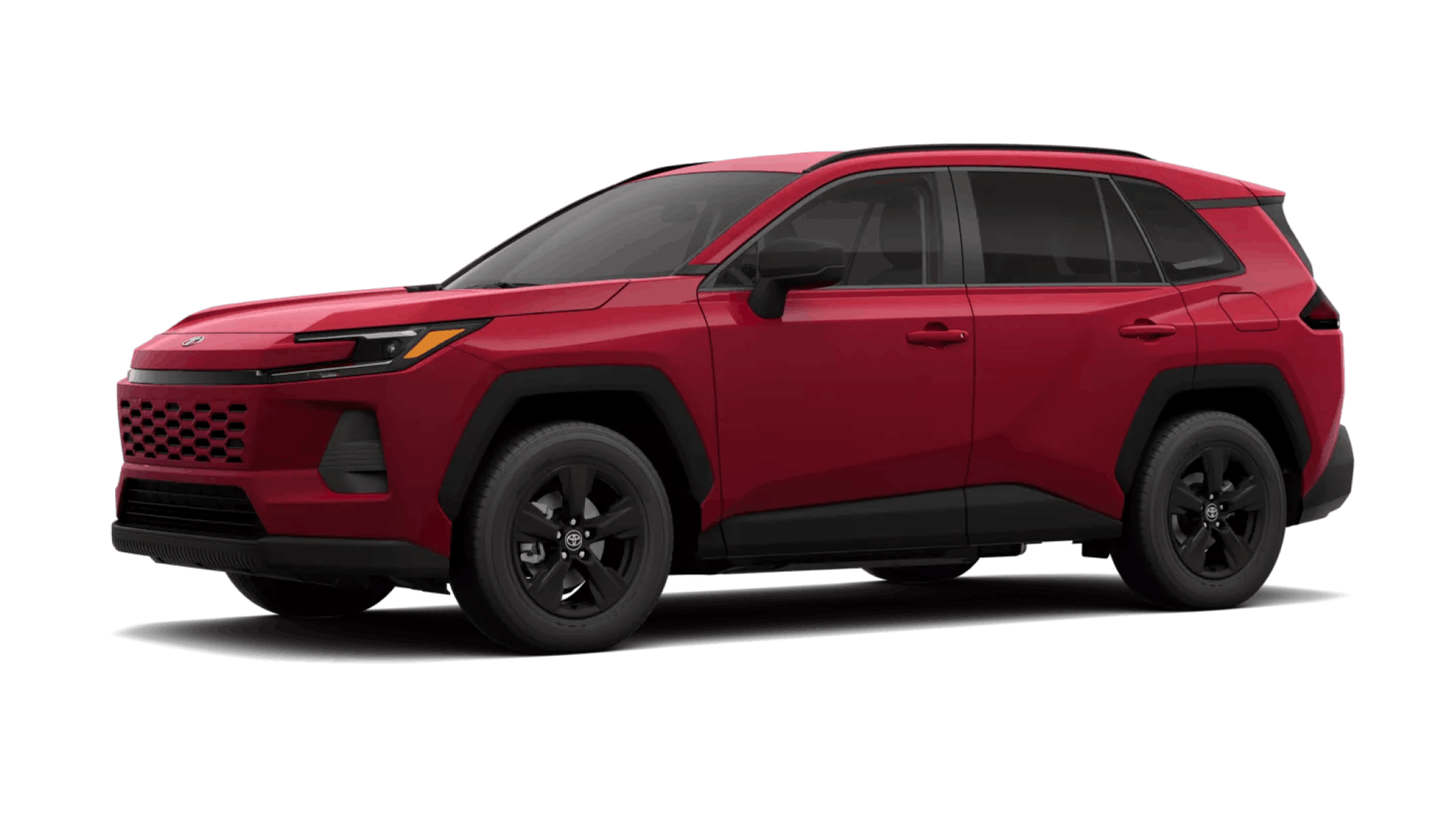 Ruby Flare Pearl Toyota RAV4 shown in a front three-quarter view.