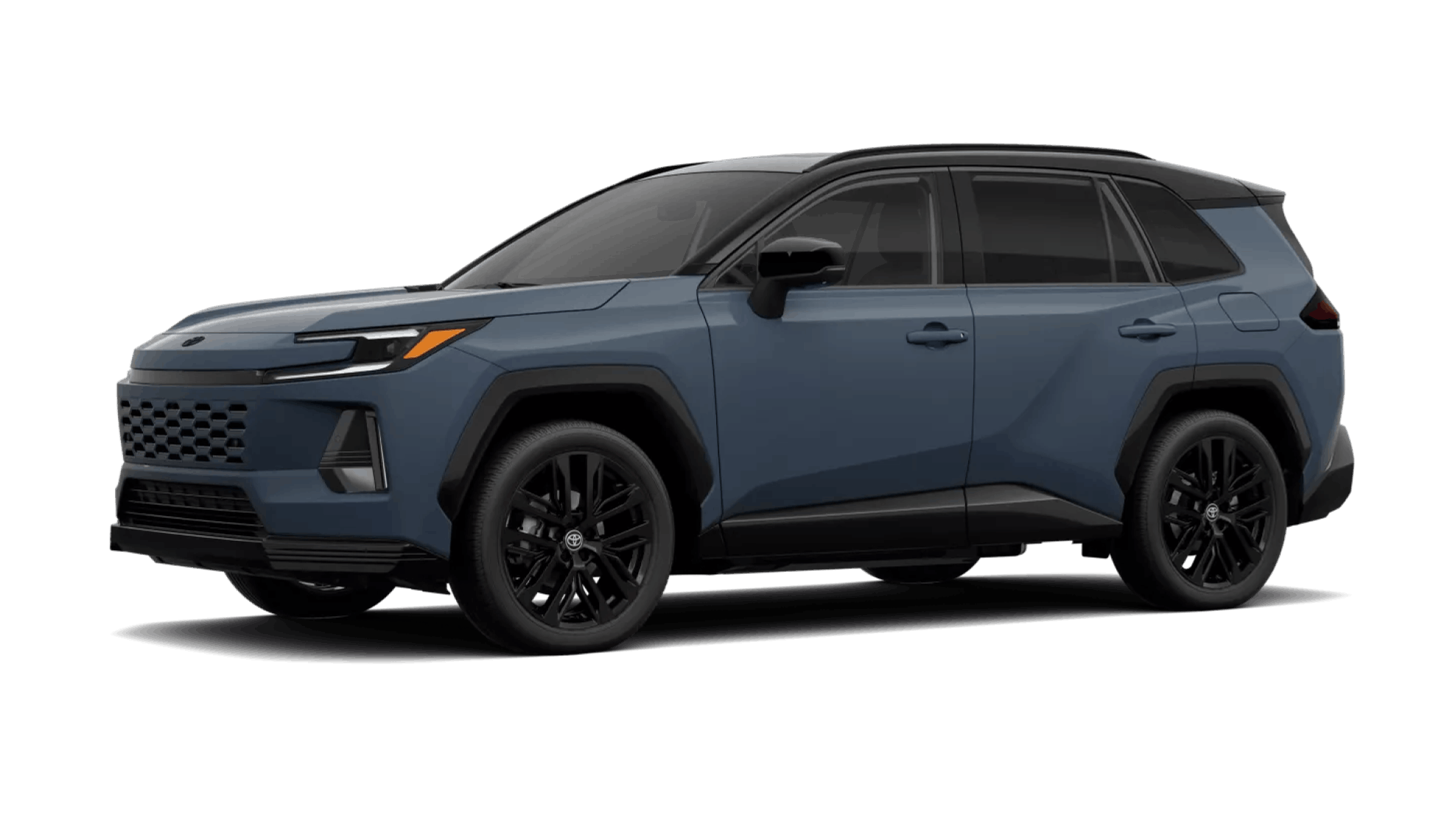 Storm Cloud with Black Toyota RAV4 shown in a front three-quarter view.