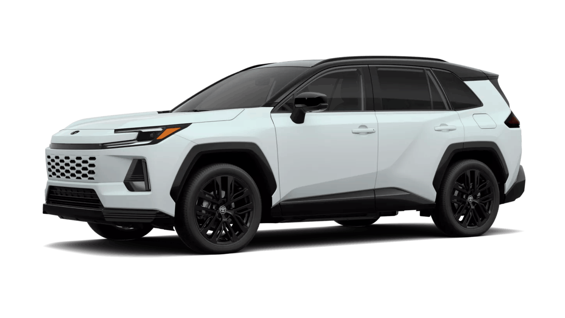 Wind Chill Pearl with Black Toyota RAV4 shown in a front three-quarter view.